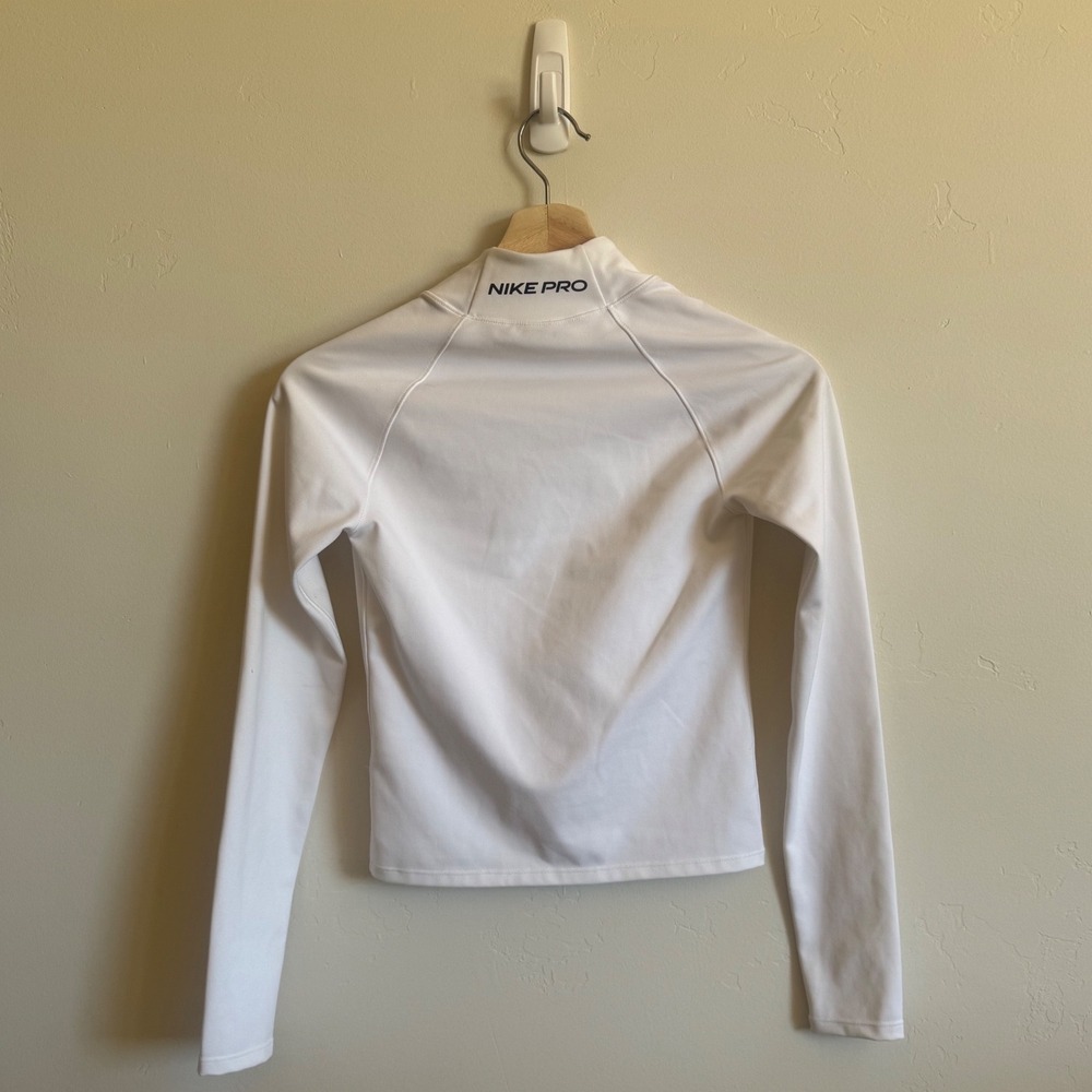 Nike Pro Dri-FIT White Mock Neck Long Sleeve Cropped Athletic Top Women's XS - Picture 3 of 5